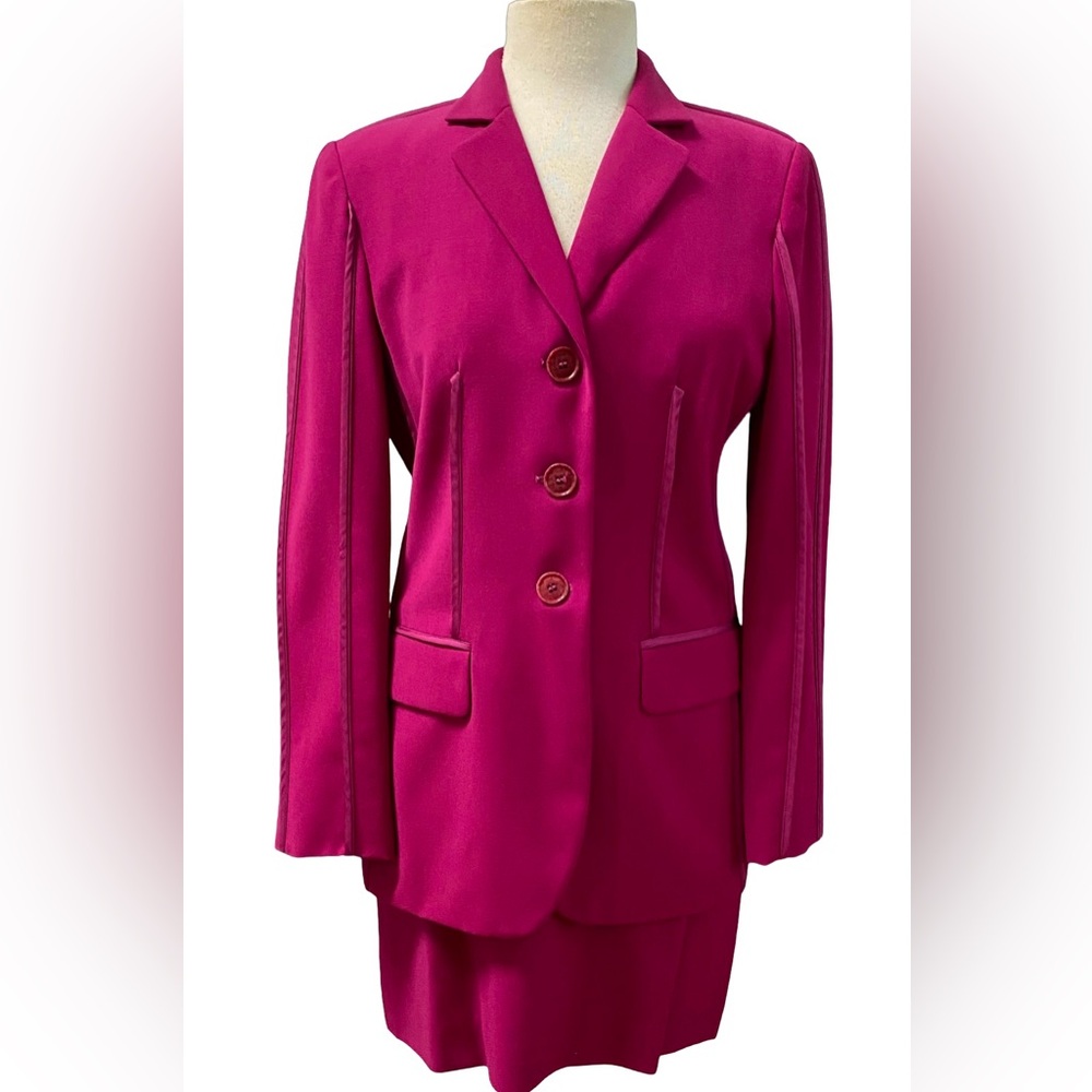 MOSCHINO Cheap & Chic Italy -Burgundy Virgin Wool 2pc Jacket Skirt USA 10